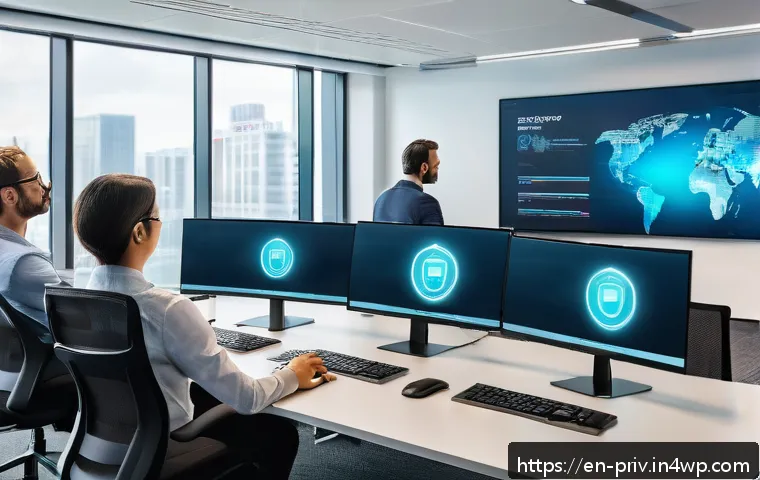 직원 교육을 통한 데이터 보호 강화 - A modern office setting with diverse employees engaged in an interactive cybersecurity training sess...